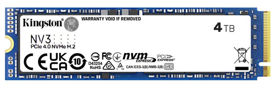 Kingston SNV3S NV3 4TB PCle 4.0x4 NVMe M.2 2280 SSD 6000/5000MB/s 3D HAND compaitible Notebook and SFF 5Y Limited