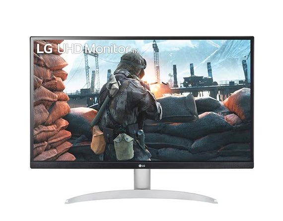 LG 27' 4K UHD IPS Smart Monitor with 3840×2160 resolution, DCI-P3 95%, HDR400, AMD FreeSync™, 5ms response, 60Hz, and tilt-adjustable stand