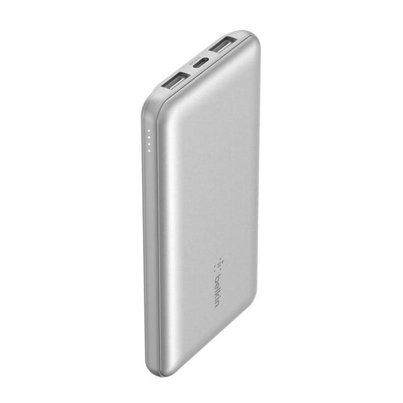 Belkin BoostCharge CCC-Certified 10k mAh Power Bank (Triple-Port) + USB-C to USB-A Cable - Silver (BPB011btSL), 2xUSB-A (12W), 2 Years Warranty