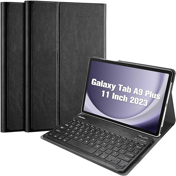 USP Samsung Galaxy Tab A9+ (11') Keyboard With Case Black - 3.0 ABS, Magnetic, PU Leather Covering, Front & Rear Facing Camera Holes