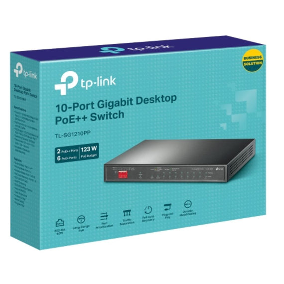 TP-Link TL-SG1210PP 10-Port Gigabit Desktop Switch with 6-Port PoE+ and 2-Port PoE++ , 9× 10/100/1000Mbps RJ45 Ports, 1× 1000Mbps Combo SFP/RJ45 Port