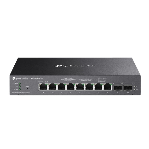 TP-Link SG2210XMP-M2 Omada 8-Port 2.5GBASE-T and 2-Port 10GE SFP+ Smart Switch with 8-Port PoE+, Integration with Omada SDN Controller, Static Routing