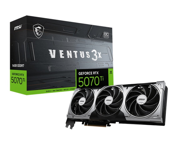 MSI nVidia GeForce RTX 5070 Ti 16G VENTUS 3X PZ OC, 16GB GDDR7, 8960 CUDA cores, 28Gbps, 300W, PCIe Gen 5, 4-display support, up to 8K, HDMI 2.1b, 16-